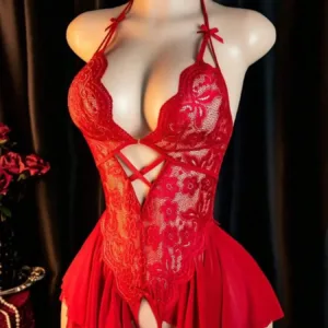 Women’s Sexy One-Piece Floral Lace Bow Tie, Fitted All-Season Fashion, Perfect for Casual Wear & Stylish Occasions, Underwea